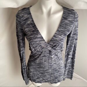 Express Y2K navy blue gray silver heather crossover v-neck t-shirt